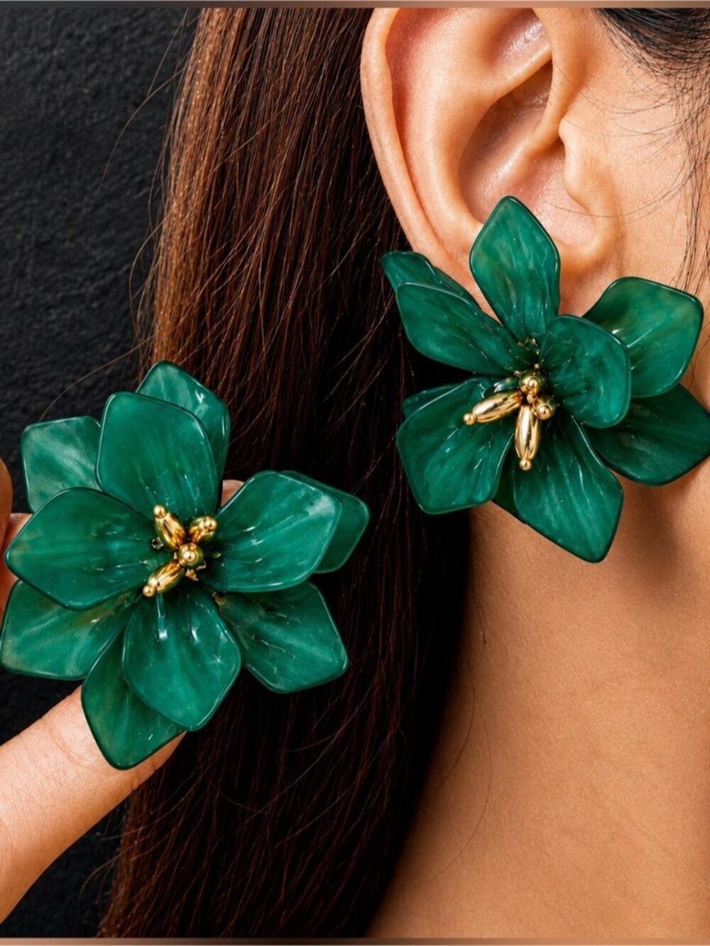 Emerald Green Floral Statement Earrings